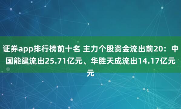 证券app排行榜前十名 主力个股资金流出前20：中国能建流出25.71亿元、华胜天成流出14.17亿元